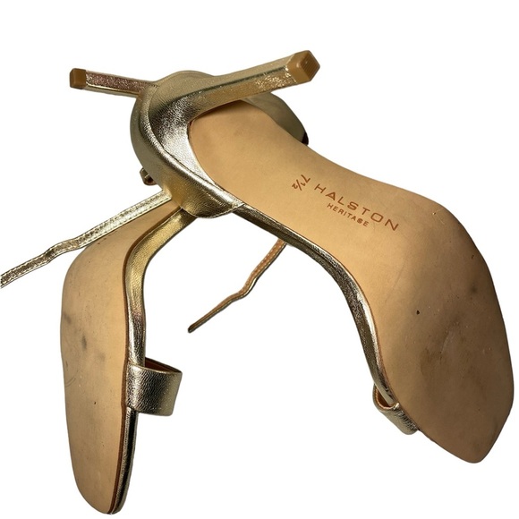 Halston Heritage Single Strap Leather Gold Heels Size 7.5 - Picture 4 of 5